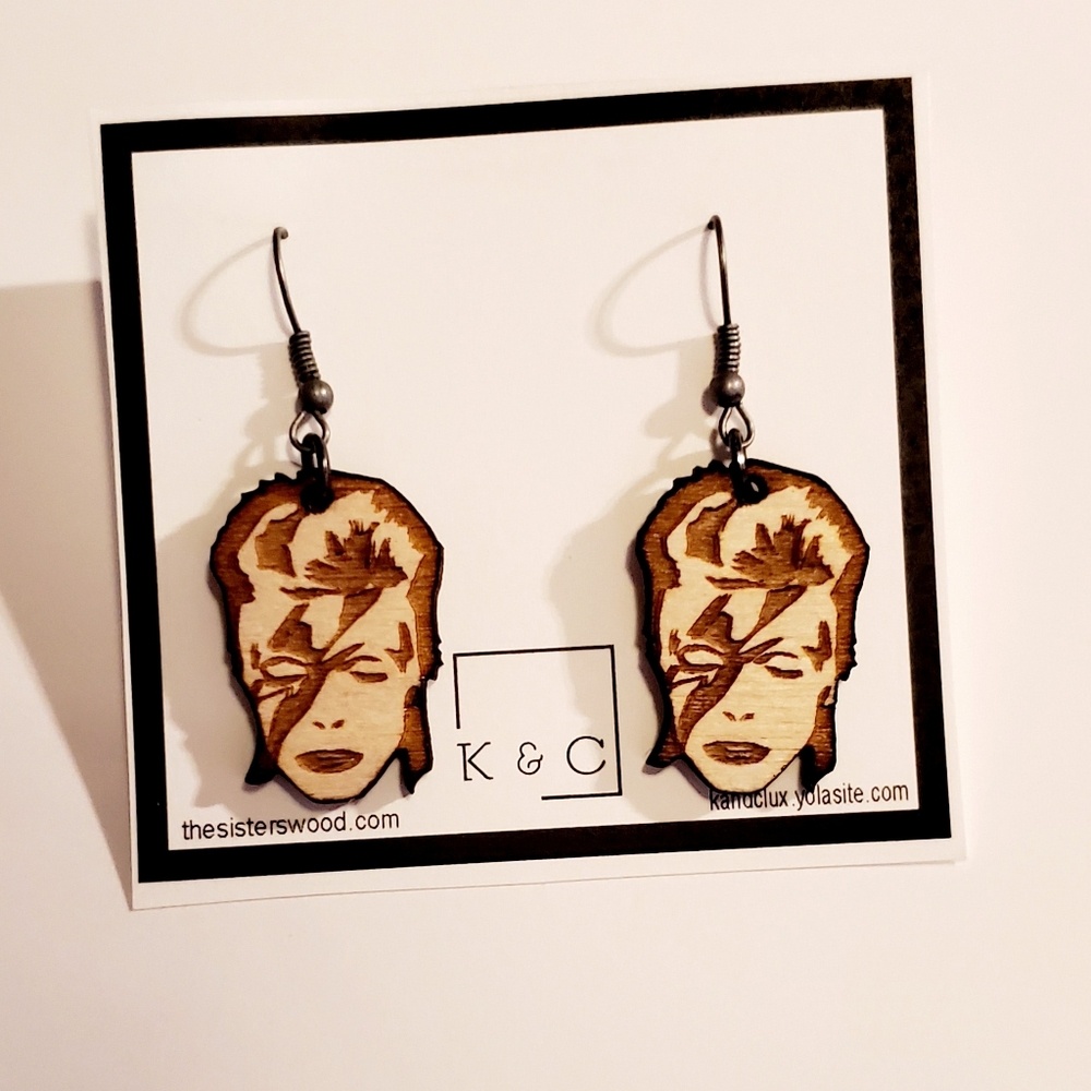 DAVID BOWIE LIGHTNING Wood Earrings Laser Cut 1"